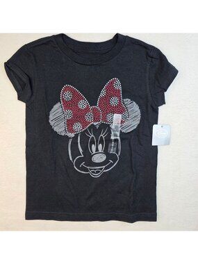 Disney Store Girls Graphic Minnie Mouse Tee S Black Red  Rhinestone Bow Casual